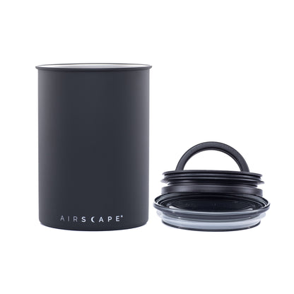 Black airscape container with lids on a white background